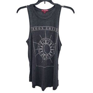 Peaceful Warrior Yoga Women's Charcoal Gray‎ Soft Knit Moon Child Graphic Tank M